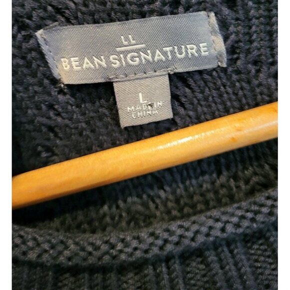 Mens LL Bean Signature Black Cableknit Fisherman Sweater Sz L - Picture 5 of 8